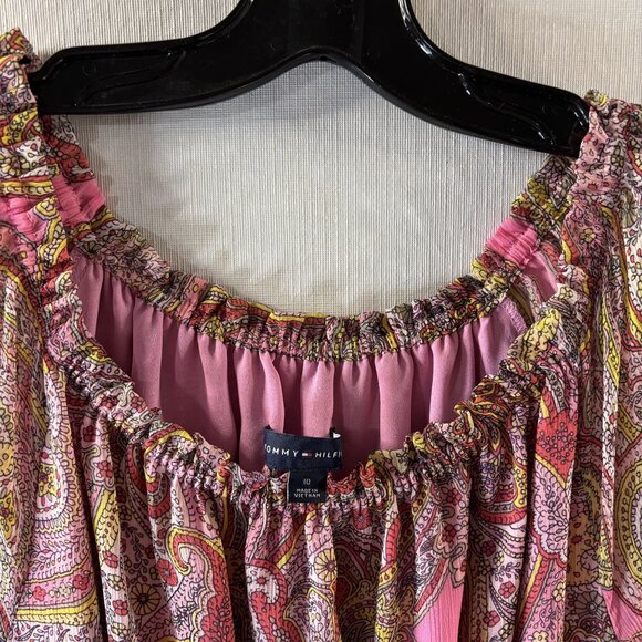 Tommy Hilfiger Pink Paisley Off-Shoulder Dress Size 10 Elastic Waist 3/4 Sleeves - Picture 4 of 16